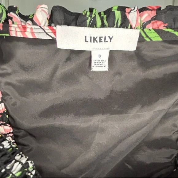 LIKELY Brand Charleigh Black Floral Smocked Mini Dress Size 8 Boho Cottagecore - Picture 4 of 8
